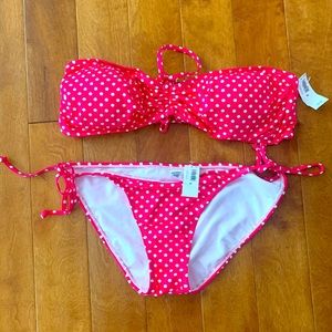Polka dot strapless bikini set